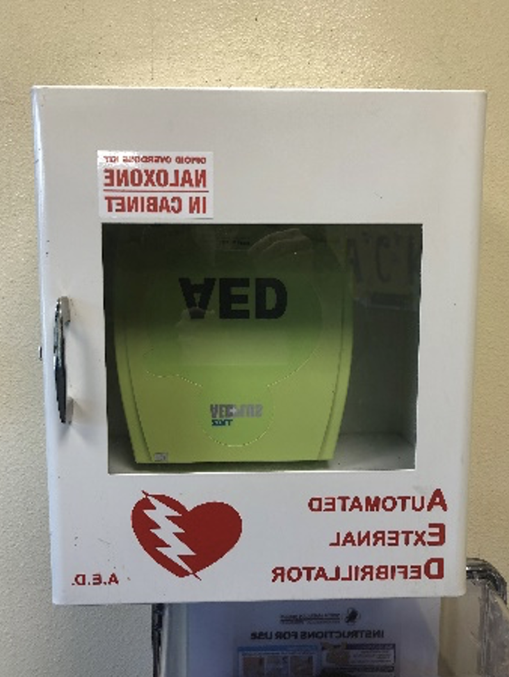 AED (automatic external defibrillator) unit located across the UNC campus